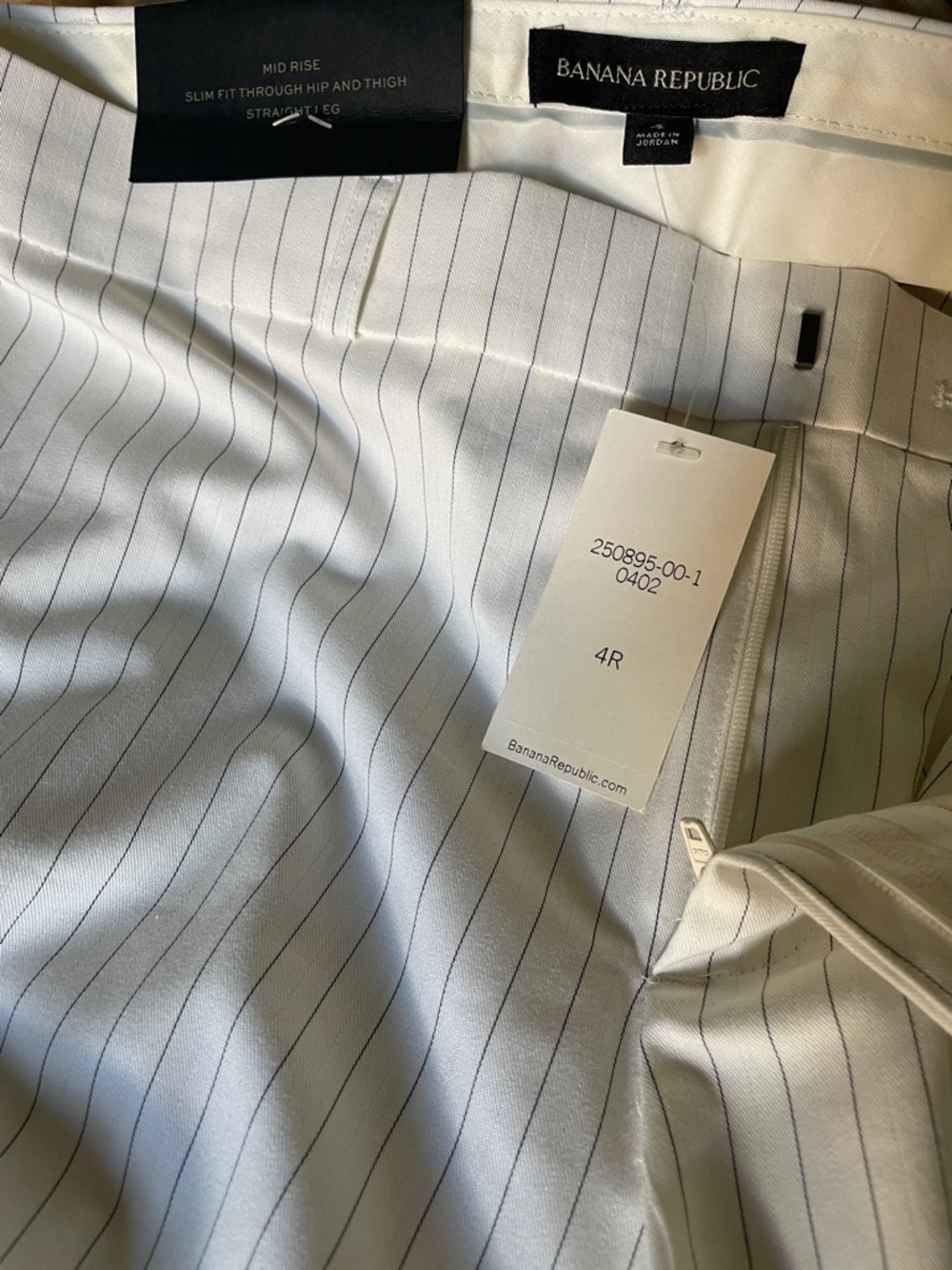Banana Republic White Trousers with Subtle Black Pinstripes